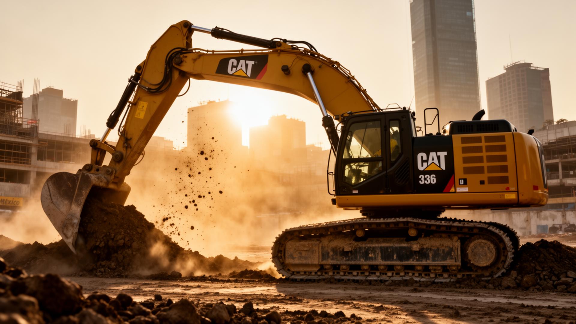 Excavadora Caterpillar trabajando en obra de la CDMX